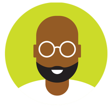 GRAPHIC: icon of man with beard and glasses, green background.